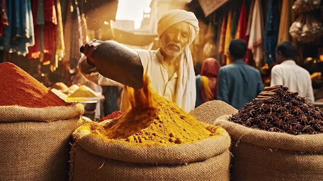 vibrant turmeric and spices in traditional indian market