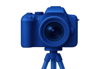 Blue digital camera on a tripod, front view, capturing moments, modern photography equipment, transparent background