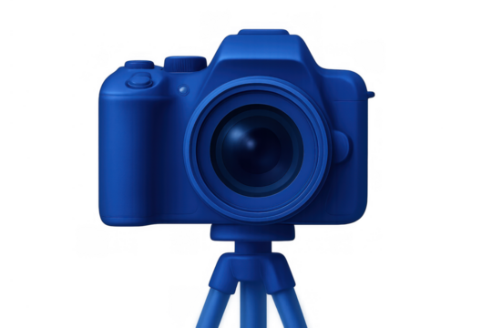 Blue digital camera on a tripod, front view, capturing moments, modern photography equipment, transparent background