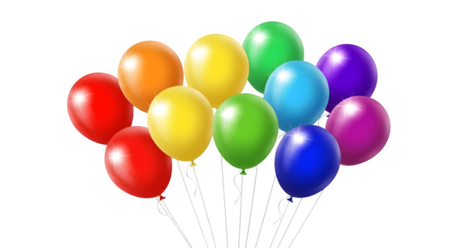 Bunch of colorful balloons floating together isolated on transparent background - Powered by Adobe