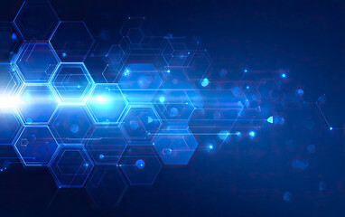 Abstract glowing blue hexagon network pattern