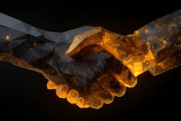 Abstract Low Poly Gold and Black Handshake