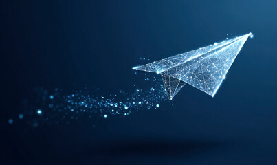 Abstract glowing paper airplane in flight