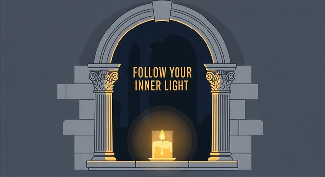 Follow Your Inner Light Motivational Quote with Candle in Archway. - Powered by Adobe