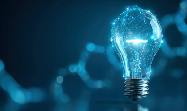 Glowing Networked Lightbulb, Blue Abstract