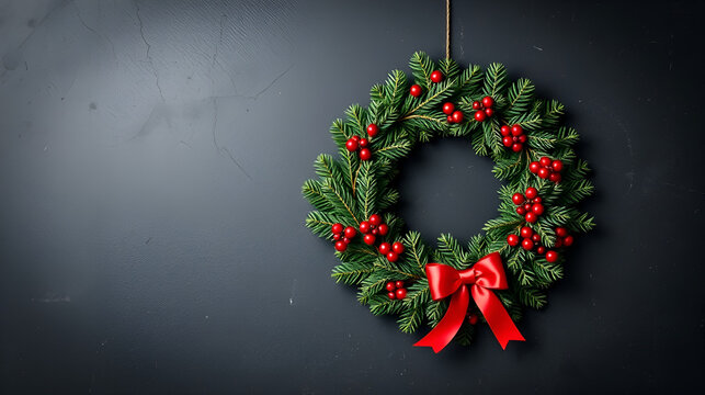 Christmas wreath on black concrete background