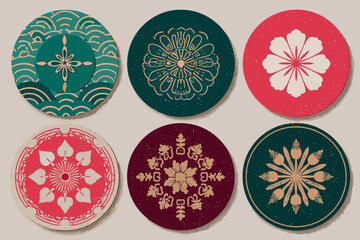 Korean Traditional Holiday Floral Medallion Set 1