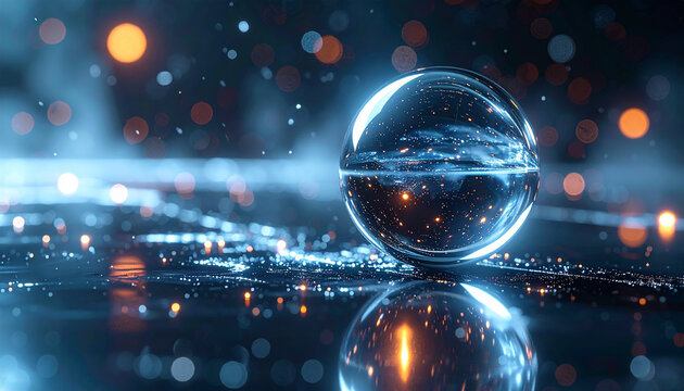Mystic Orb: The ethereal beauty of a perfect glass sphere, captivating the light with its pristine transparency and refractive qualities. A delicate dance of reflection and refraction. - Powered by Adobe