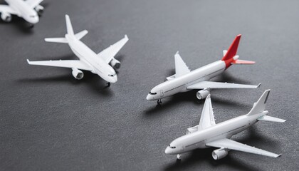 Miniature Airplane Models on a Dark Surface, Representing Travel and Aviation.
