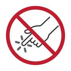 Isolated prohibition sign of an outline index finger tapping with a click symbol, representing no touching, no clicking, or restricted interaction.