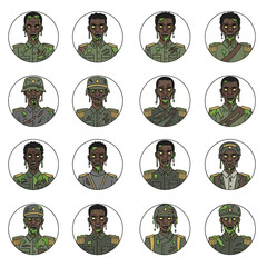Diverse Zombie Portraits in Military Uniforms Collection.