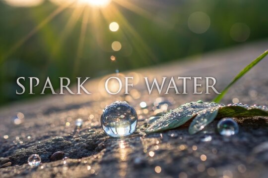 Droplet of water reflecting sunlight in a natural outdoor scene