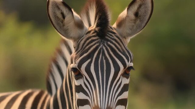 Close-up view of a zebra showcasing its unique striped pattern