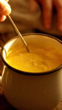 making golden milk turmeric latte healthy warming drink