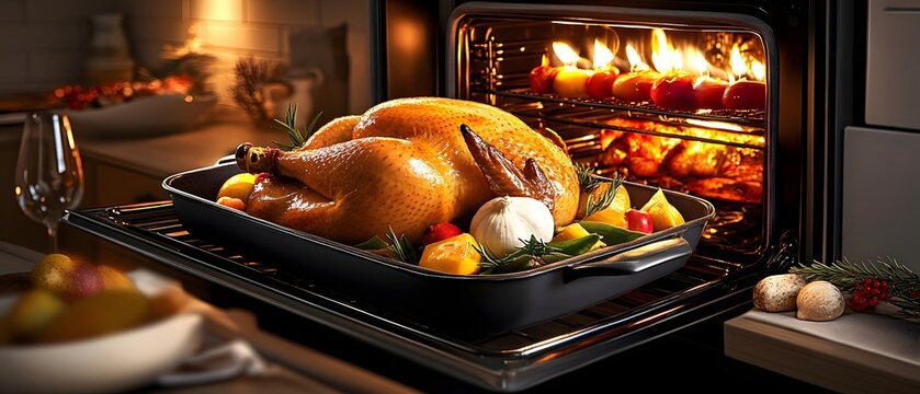 Thanksgiving/Christmas turkey in oven.