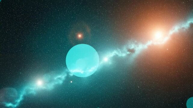 Stunning Abstract Digital Art of Cosmic Elements and Celestial Bodies with Blue and Orange Highlights