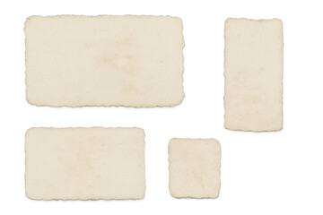 Vintage blank paper frames with worn edges providing a retro background for memories and history, transparent background