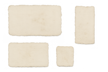 Vintage blank paper frames with worn edges providing a retro background for memories and history, transparent background