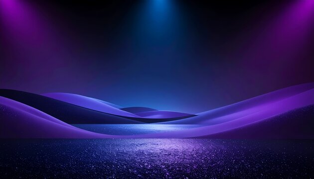 Abstract Neon Light Waves on Dark Background with Spotlight.