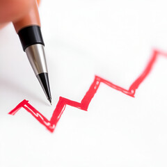 Close-up of a hand writing red zigzag lines with a pen