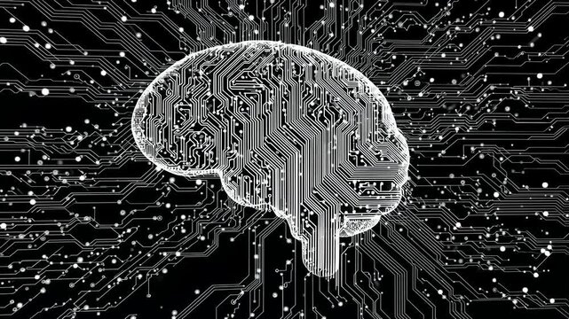 Abstract representation of a brain with circuit patterns, symbolizing technology and artificial intelligence