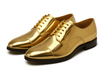 Golden oxford shoes embodying luxury, wealth, and success, for elegant men's formal wear on transparent background