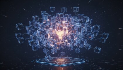 Glowing 3D cube network with futuristic tech concept