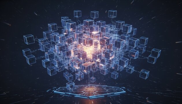 Glowing 3D cube network with futuristic tech concept