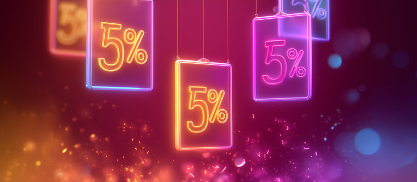 Unlock Savings with Vibrant Neon 5% Off Deal, Grab the Limited-Time Discount Now, Perfect for Promotions and Special Offers to Increase Sales