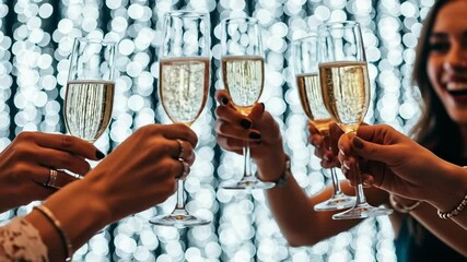 Celebration Toast with Champagne Glasses at a Festive Event Featuring Friends and Laughter