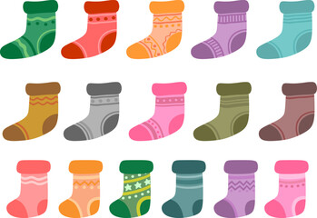 Colorful Cute Socks Collection – Cozy Winter Cartoon Sock Set Clipart 