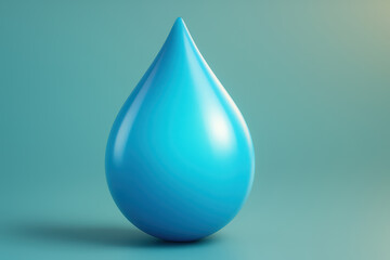 Fototapeta premium Blue water droplet with smooth surface and glossy finish on soft teal background, symbolizing purity and freshness in simple, vibrant composition