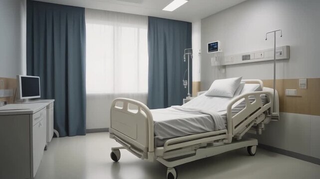 Empty hospital bed in a bright modern medical room