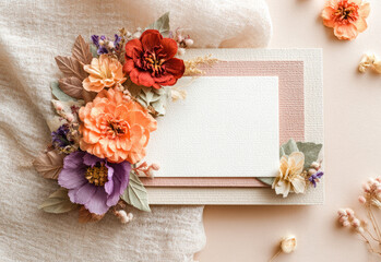 Charming Blank Card with Handcrafted Floral Arrangement, Elegant Design.