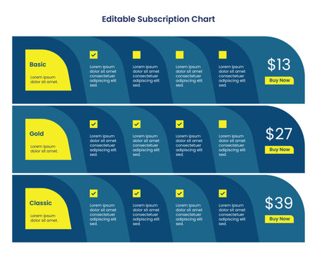 Subscription plans pricing comparison table infographic template: Landscape business price chart template, Web banner checklist template design. Design a price list comparison table.