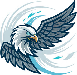Vigorous Eagle Mascot Illustration with Broad Wings and Dynamic Energy Swirls for Sport or Branding