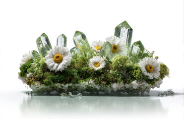 Botanical elegance intertwines with gleaming emerald like mineral formations.