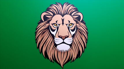 Obraz premium large lion's head with a long mane on a green background.