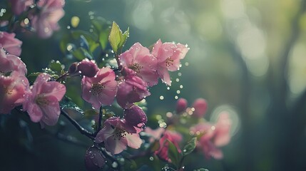 Pink flowers with rain drops, bokeh background.