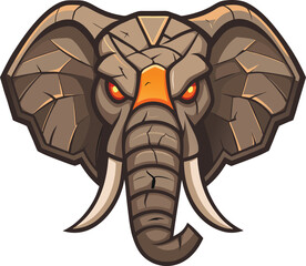 Mighty armored elephant head illustration with fierce glowing eyes, a symbol of primal strength and untamed power