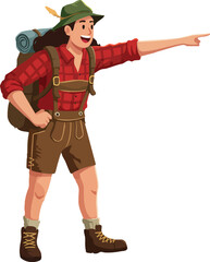 Vector Illustration of Adventurous Hiker Girl in Mountain Landscape in Modern Cartoon Style with Bright Colors