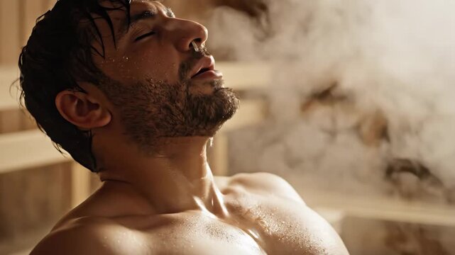 Sauna Serenity: Man Relaxing in Steamy Heat