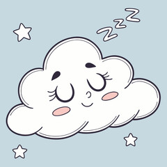 Cute Sleeping Cloud with Stars and Zzz's vector illustration