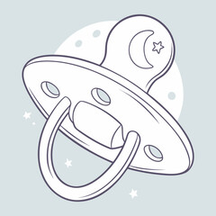 Outline of Blue Pacifier with Crescent Moon and Stars baby infant