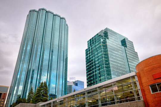 Edmonton, Alberta - October 11, 2025: Downtown cityscapes and architecture seen on an autumn day in Edmonton, Alberta.
