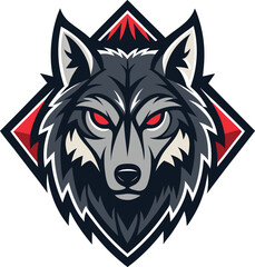 Dynamic illustration of a fierce wolf head with glowing red eyes, perfect for a powerful and intimidating team mascot or brand emblem