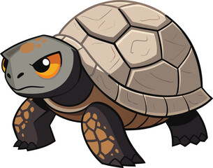 Dynamic cartoon tortoise character with a determined gaze, embodying ancient wisdom and resilience in a vibrant illustration