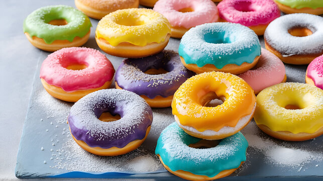colorful donuts with icing sugar - Powered by Adobe