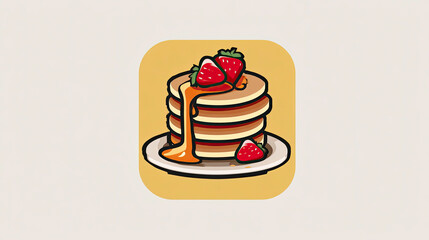 Delicious Stack of Pancakes with Strawberries and Golden Syrup Illustration