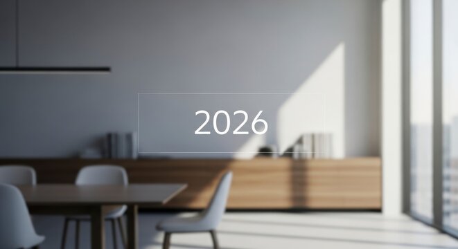 2026 New Year concept in modern office interior.